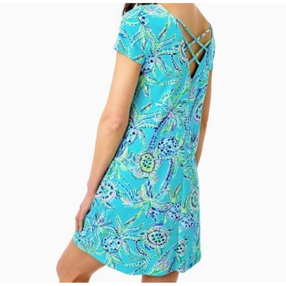 Lilly Pulitzer Pineapple Turtle Print V Neck Criss Cross Short Sleeve Dress‎ - Picture 8 of 10